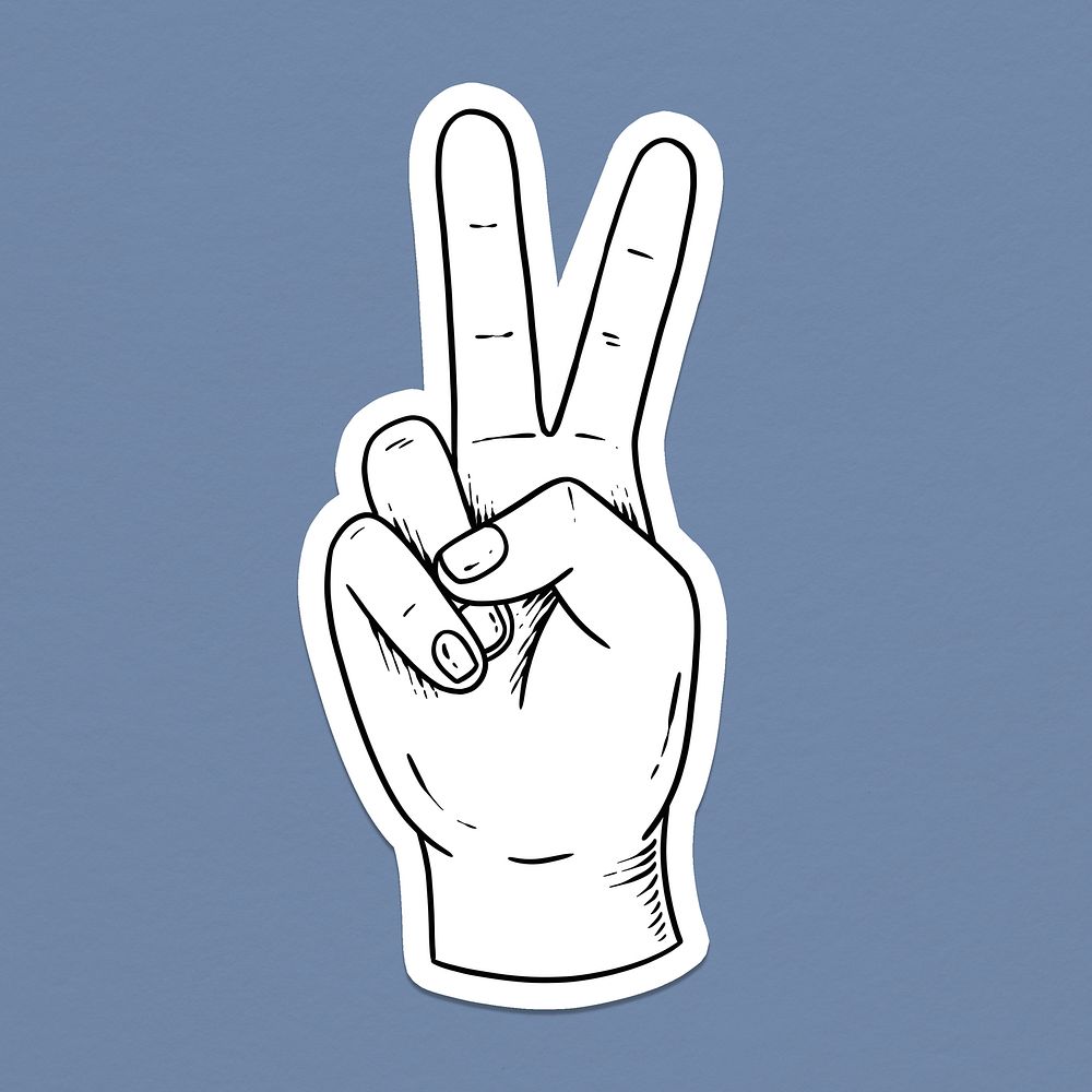 Victory hand sign drawing sticker design element