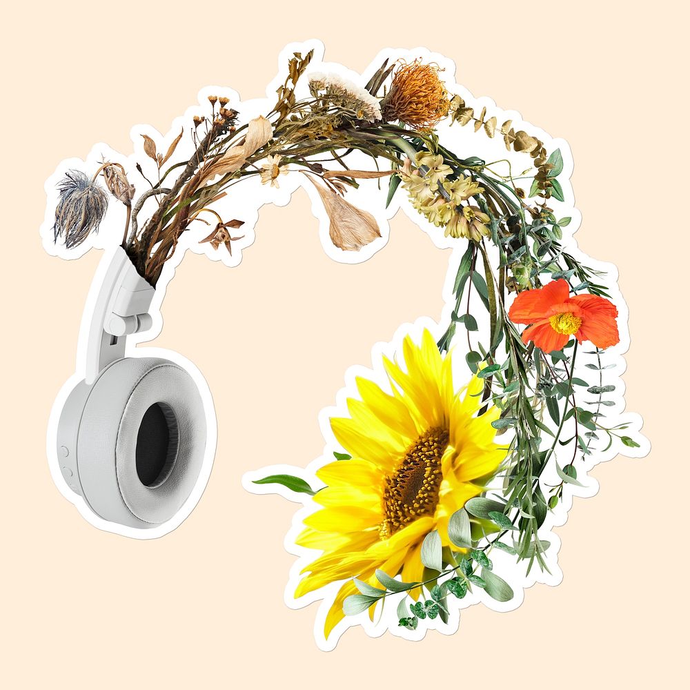 Blooming flower headphones design resource