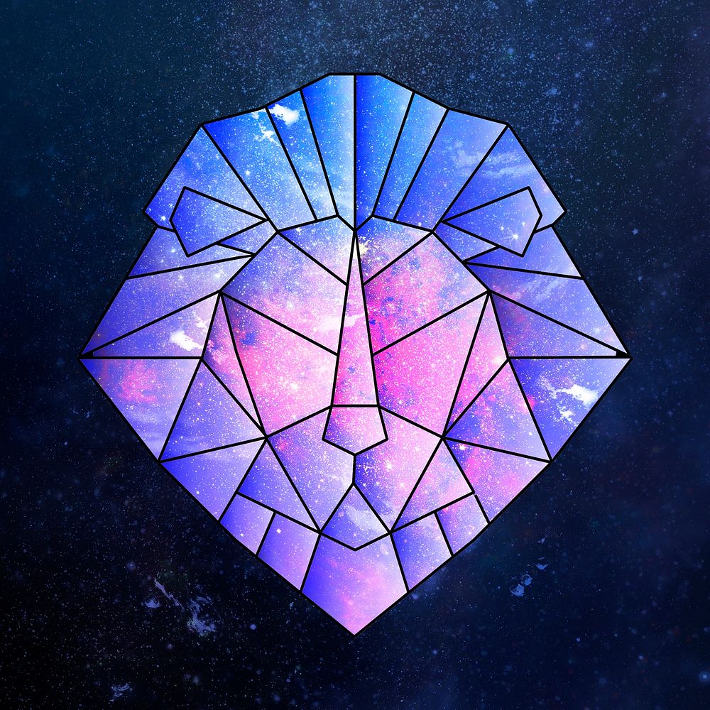 Purple galaxy patterned geometrical shaped lion sticker design element