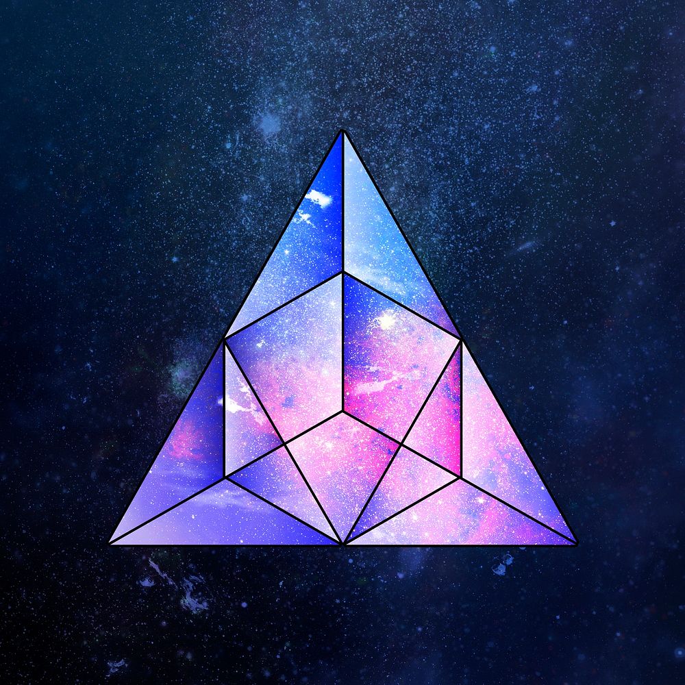 Purple galaxy patterned geometrical shaped pyramid sticker design element