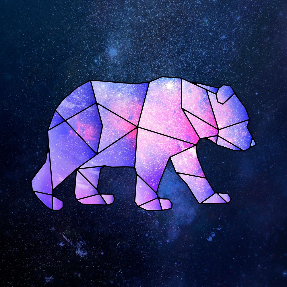Purple galaxy patterned geometrical shaped bear sticker design element