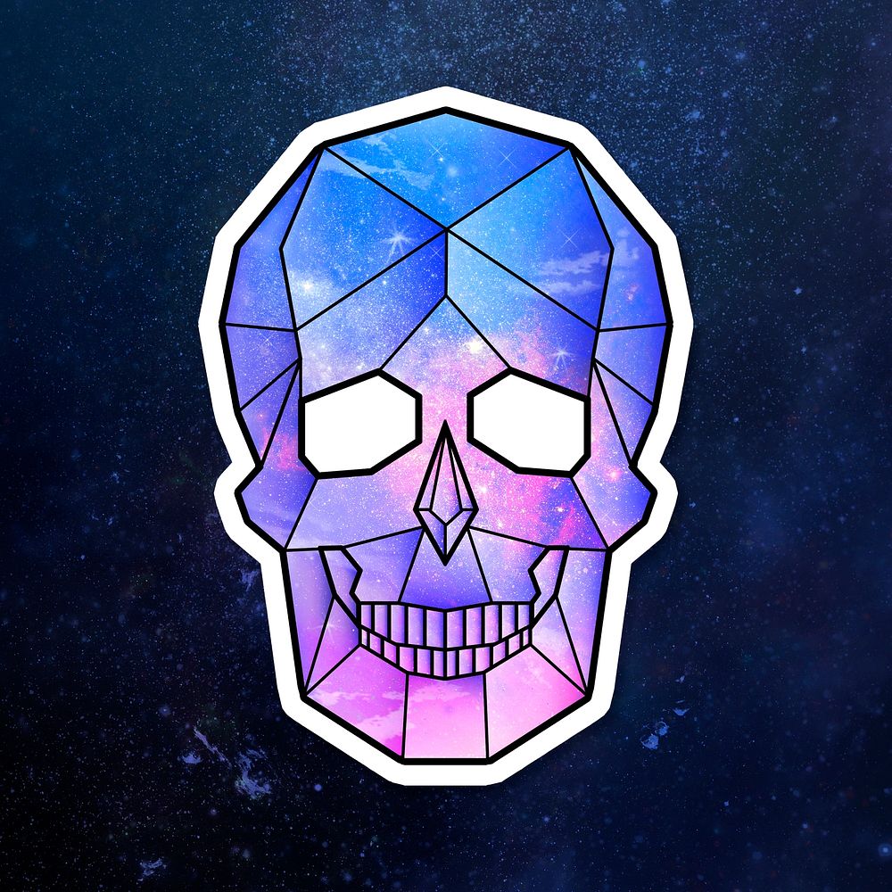 Purple galaxy patterned geometrical shaped skull sticker design element