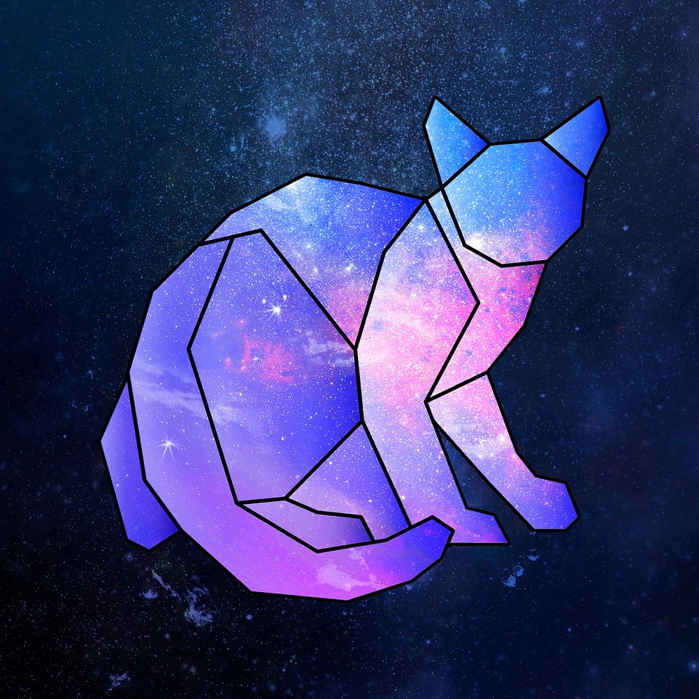 Purple galaxy patterned geometrical shaped cat sticker design element