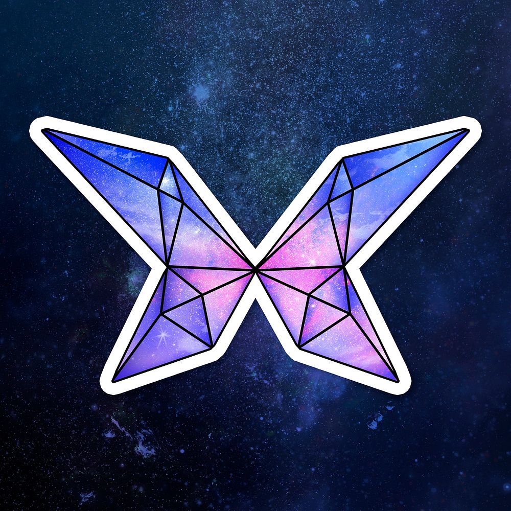 Purple galaxy patterned geometrical shaped butterfly sticker design element
