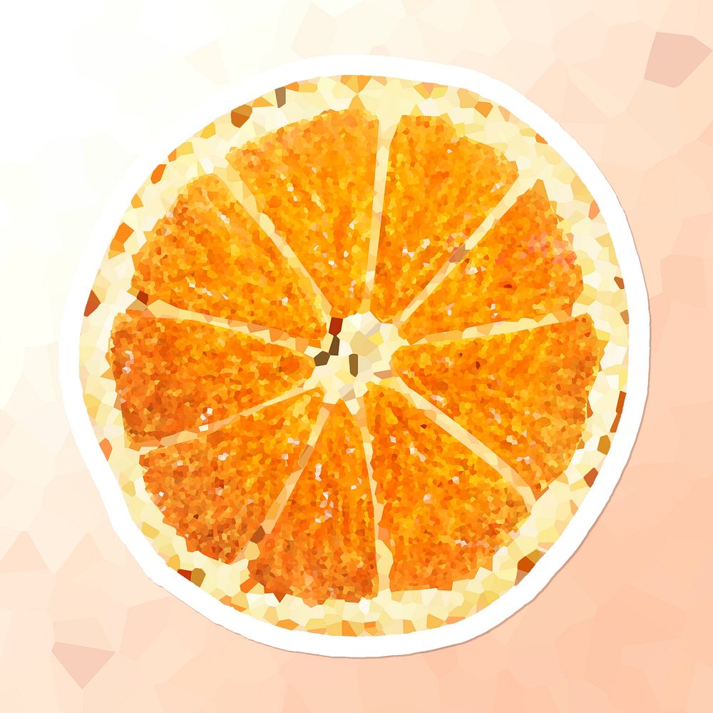 Half of an orange crystallized style sticker illustration