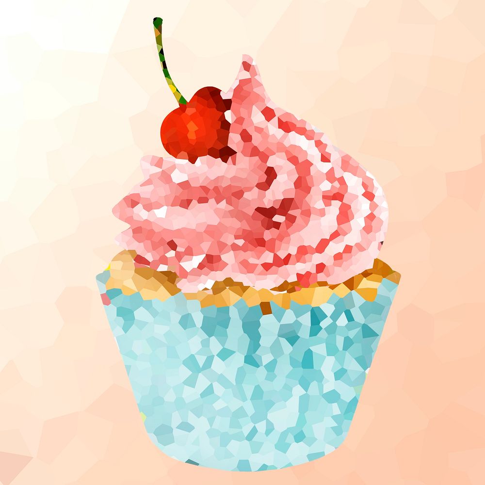 Cherry cupcake crystallized style illustration