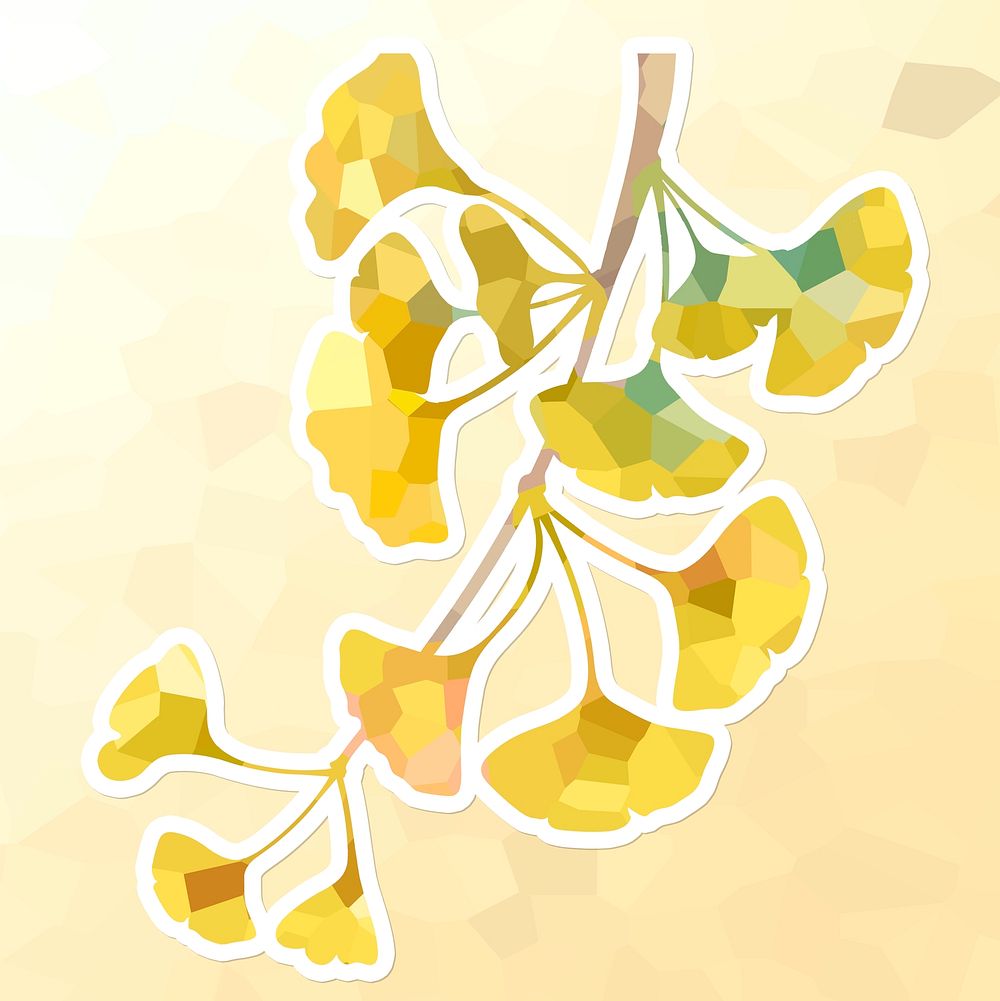 Crystallized ginkgo flower sticker overlay with a white border illustration