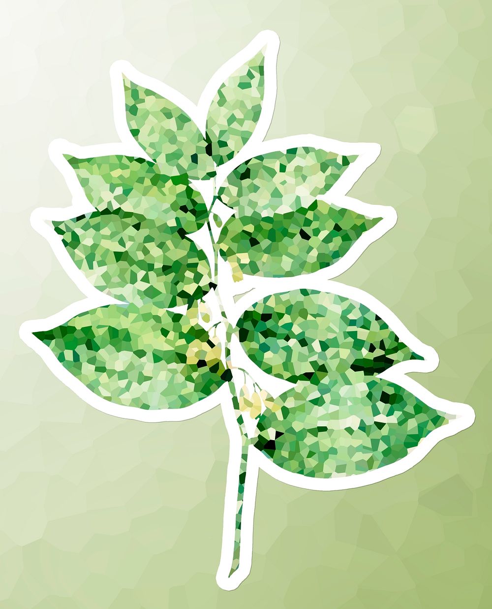 Crystallized polygonatum flower sticker overlay with a white border illustration