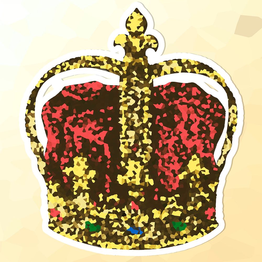 Crystallized royal crown sticker overlay with a white border illustration