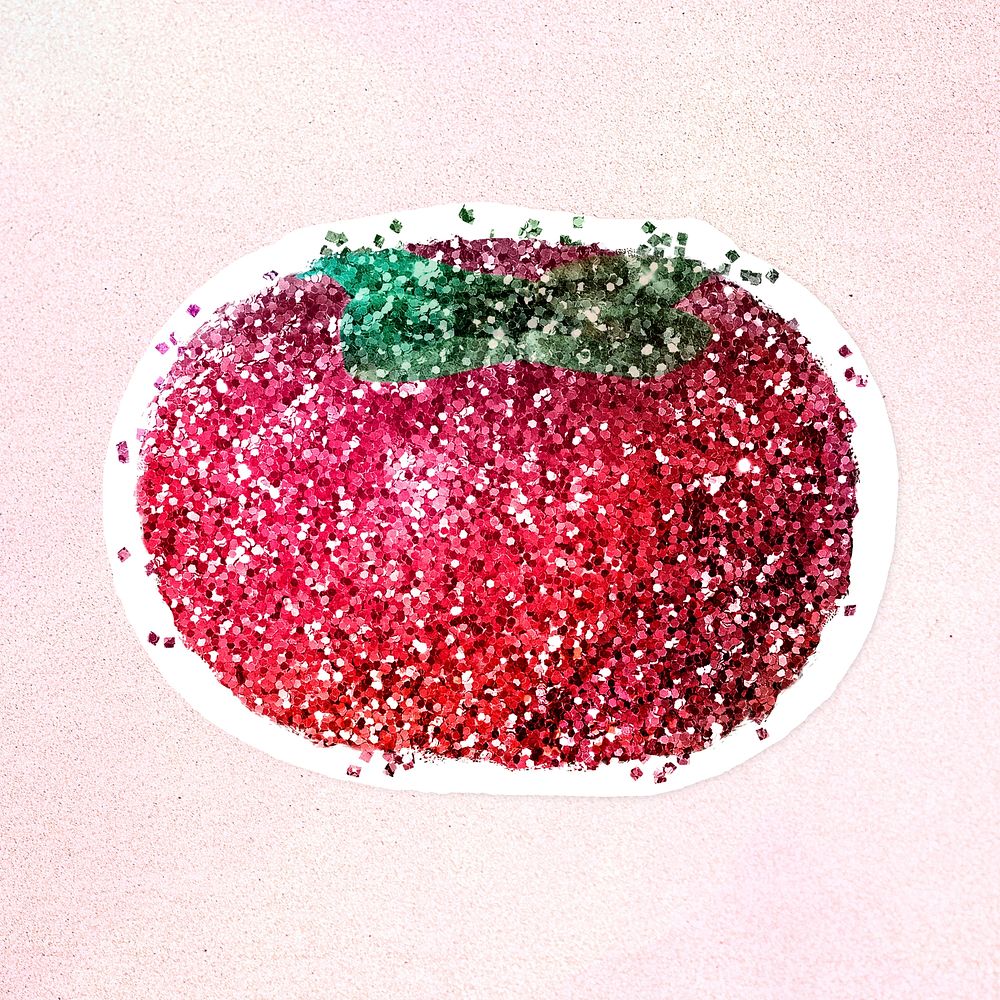 Glitter persimmon fruit illustration with a white border sticker
