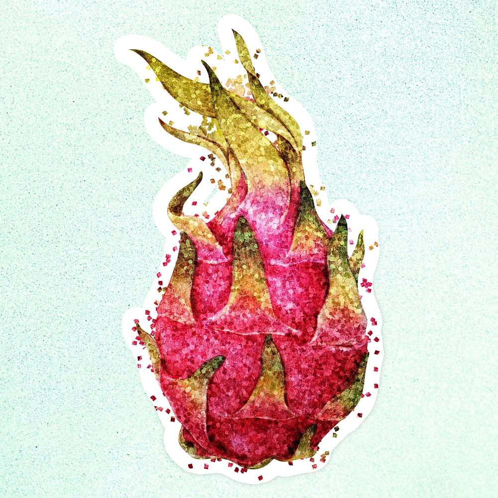 Glitter dragon fruit fruit illustration with a white border sticker