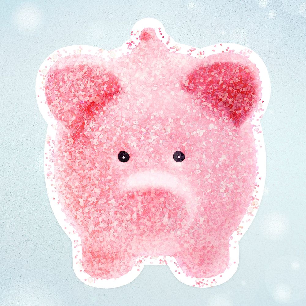 Shimmering pink piggy bank sticker design resource