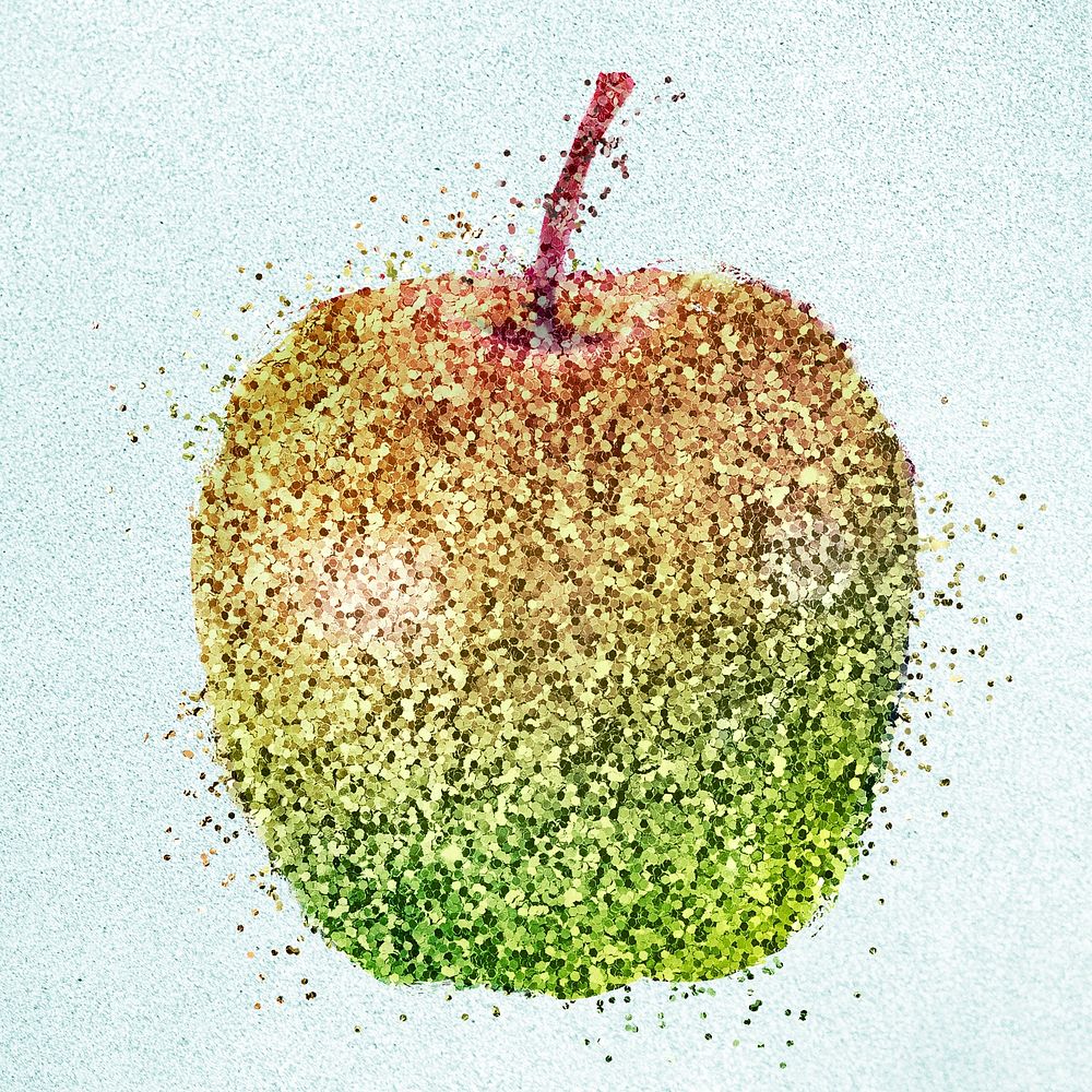 Glittery green apple fruit sticker overlay design resource 