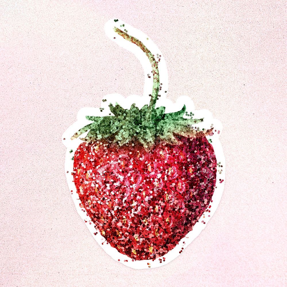 Glitter strawberry fruit sticker with white border