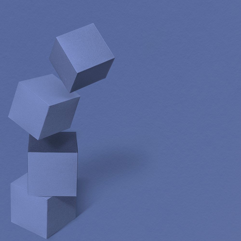 3D indigo paper craft cubic patterned background