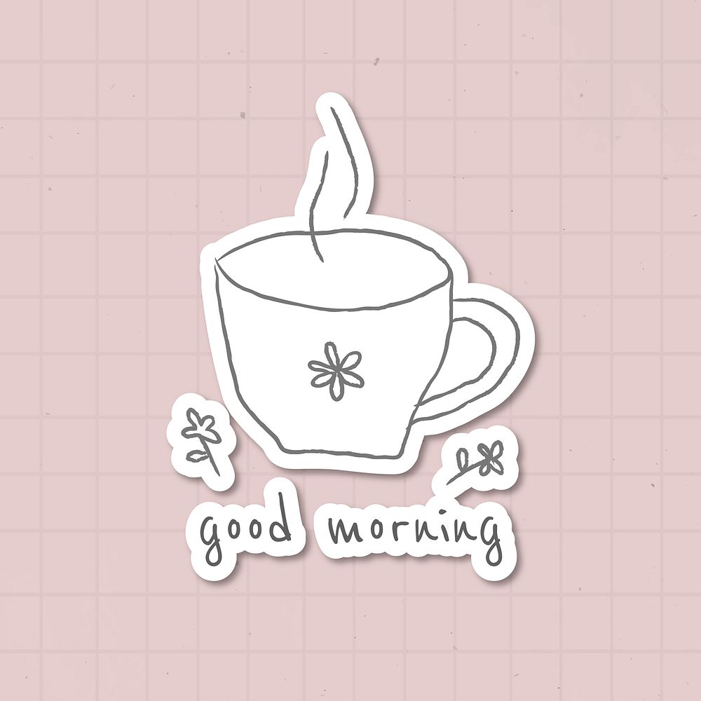 Good morning cute coffee cup doodle style journal vector