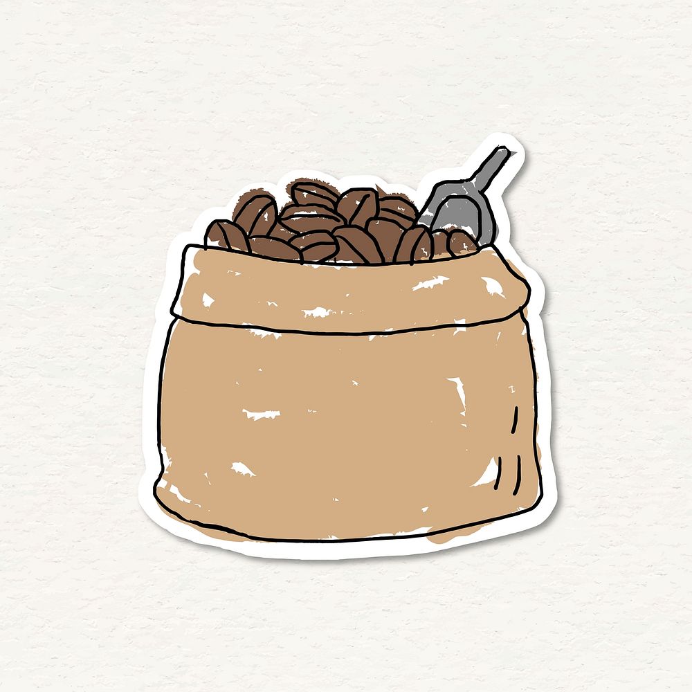 Coffee beans in a bag doodle journal sticker vector