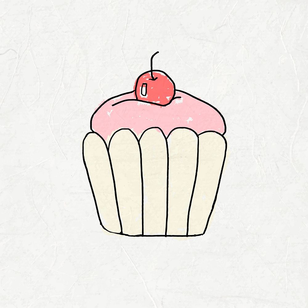 Cute cherry cupcake doodle style vector