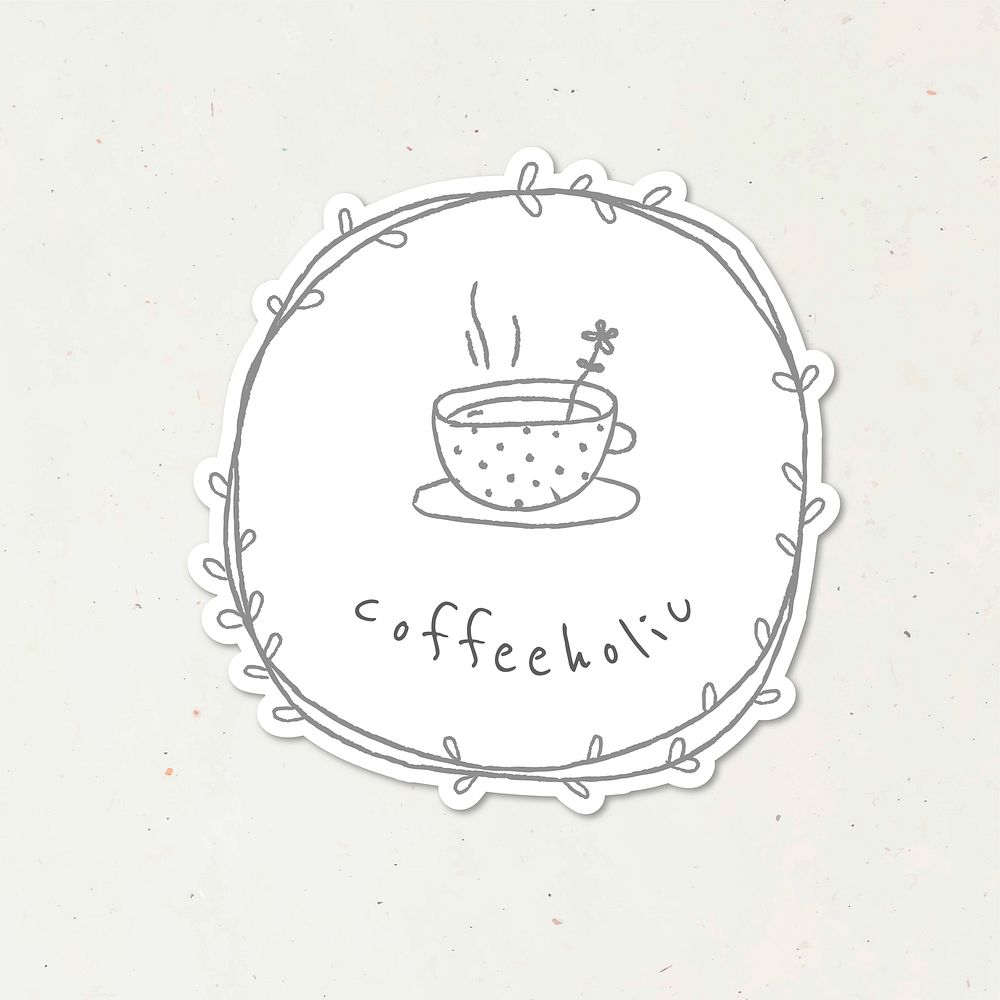 Coffeeholic badge doodle style journal vector