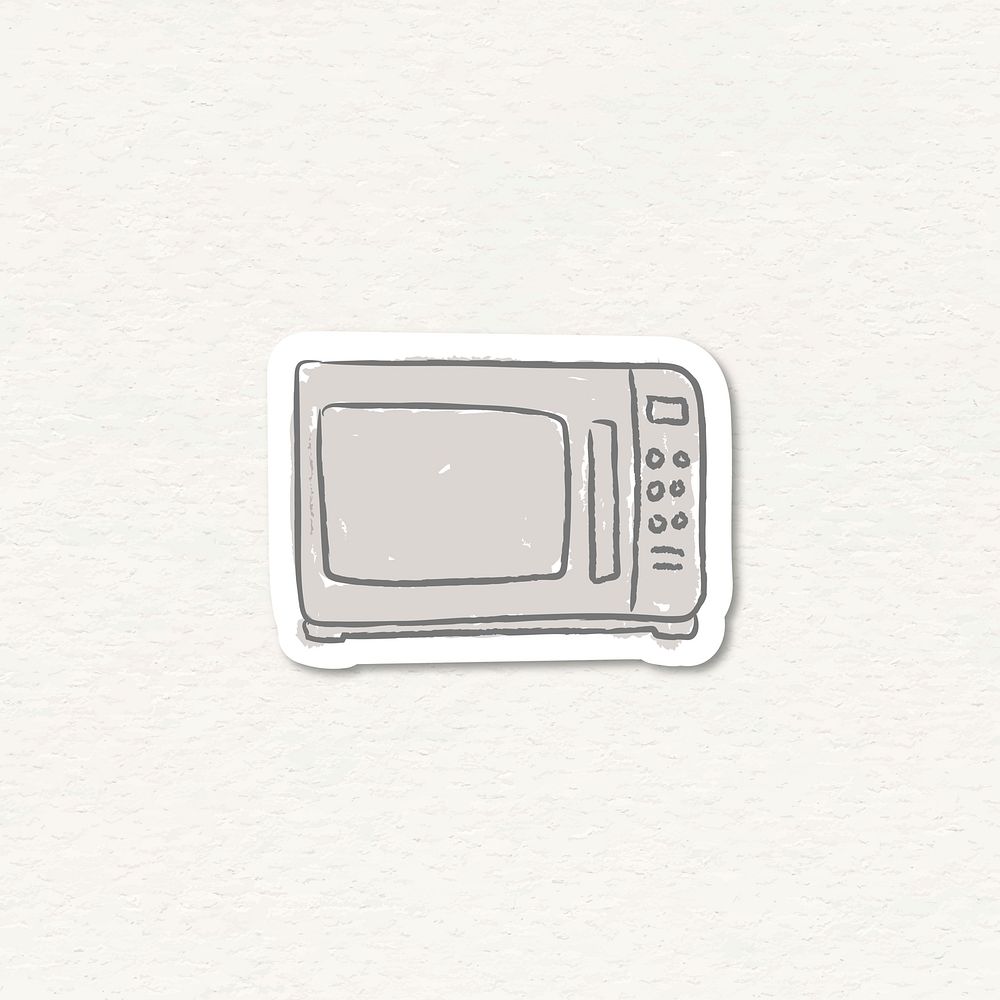 Doodle kitchen microwave sticker vector