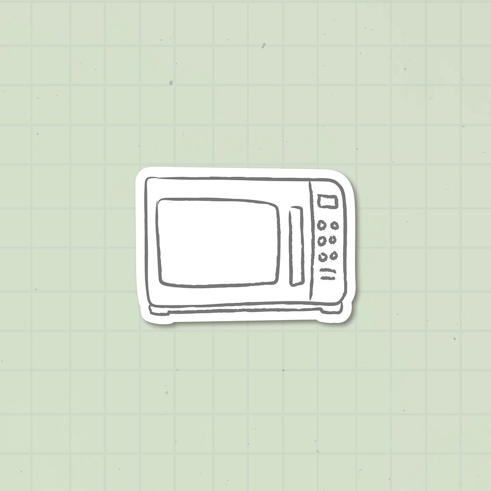 Doodle kitchen microwave sticker vector