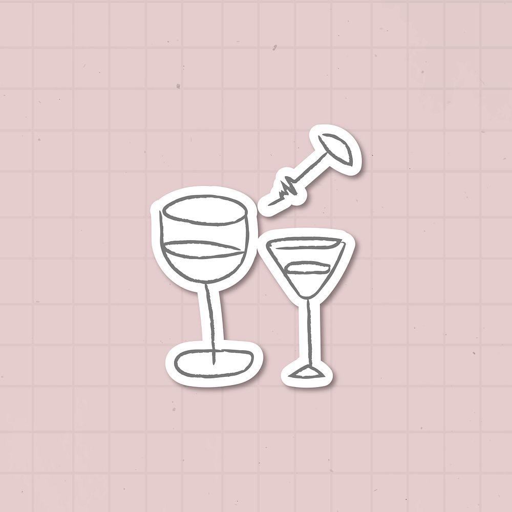 Doodle wine glasses sticker vector