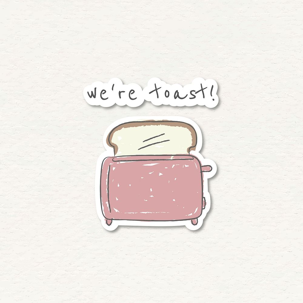 Doodle pink bread toaster sticker vector