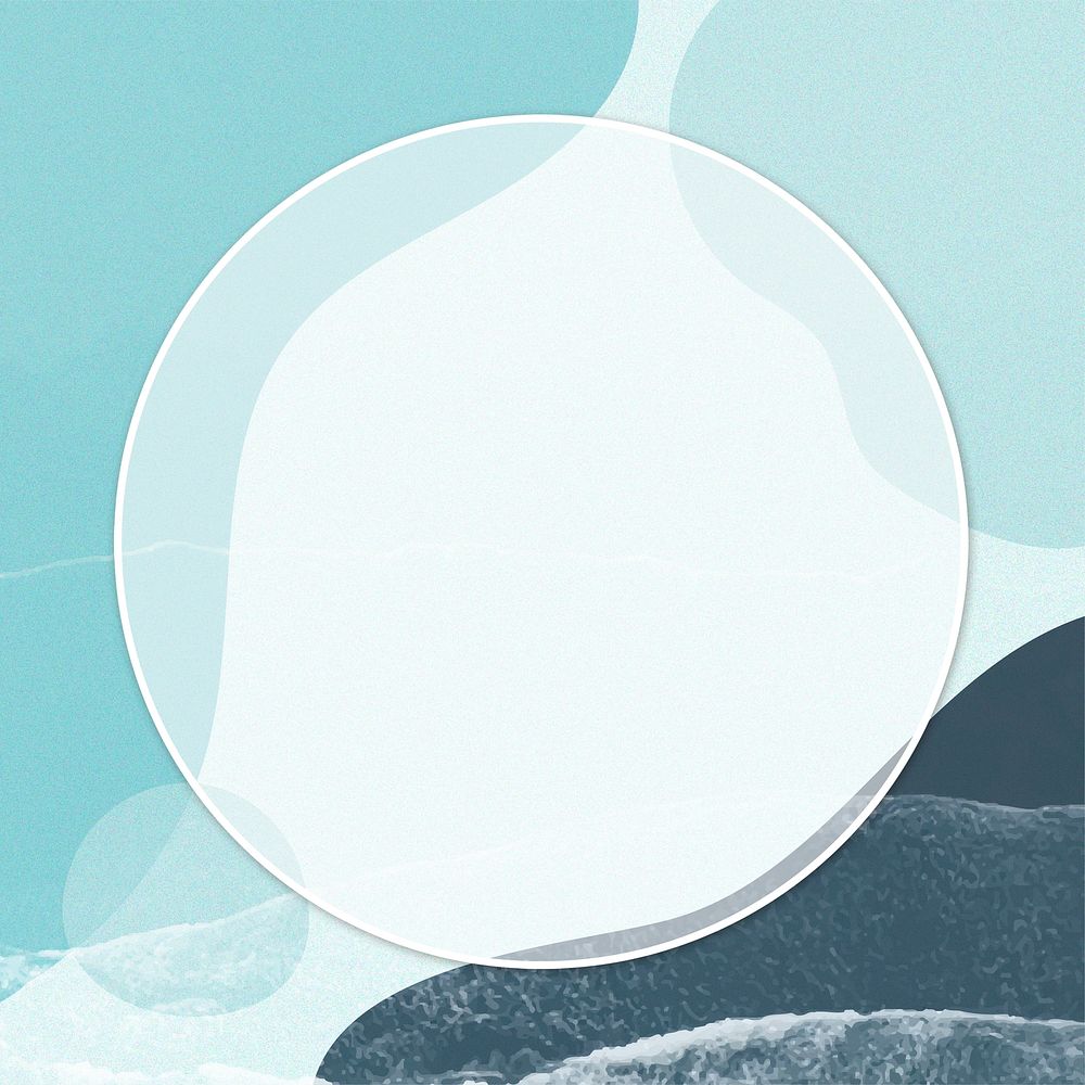 Round blank psd frame on turquoise wavy texture illustration