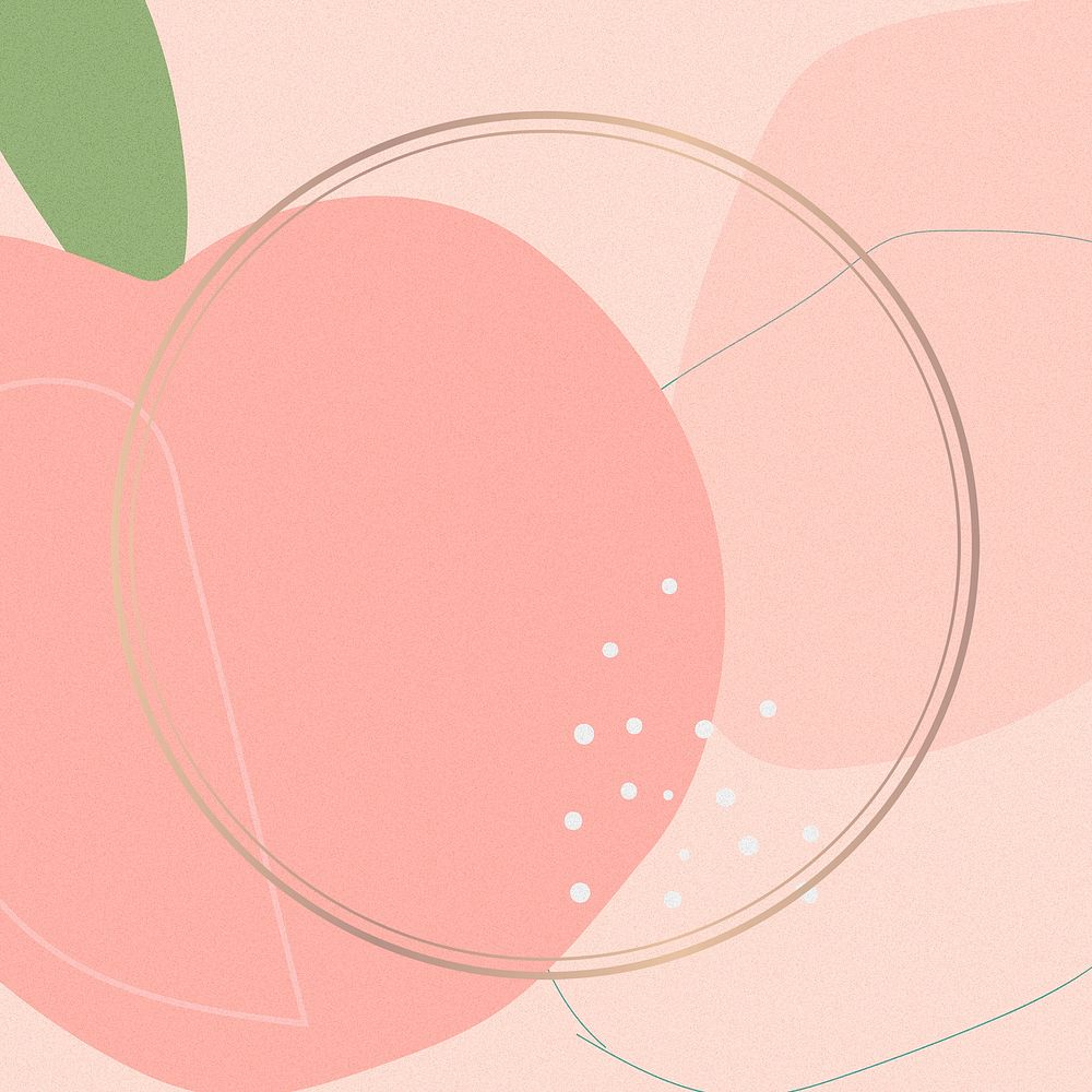 Gold round frame psd with a peach on pink illustration