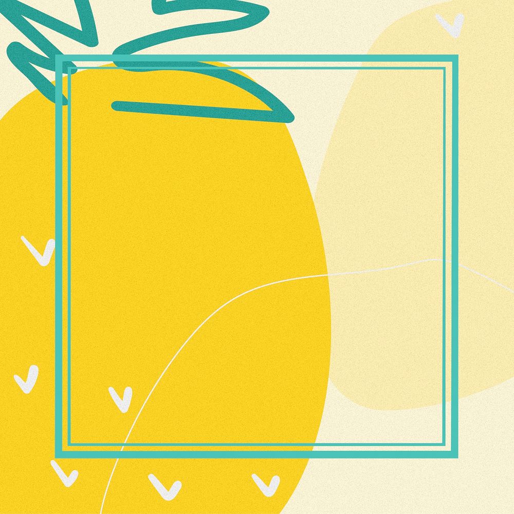 Green square frame with a pineapple on yellow  illustration