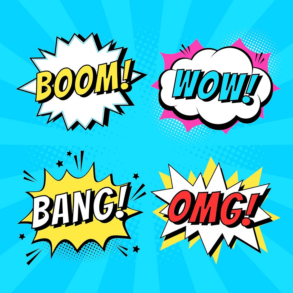 Wording cartoon effect speech bubble set design resource vector