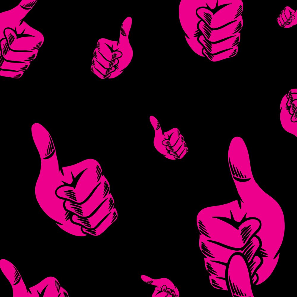 Pink thumbs up on black background design resource