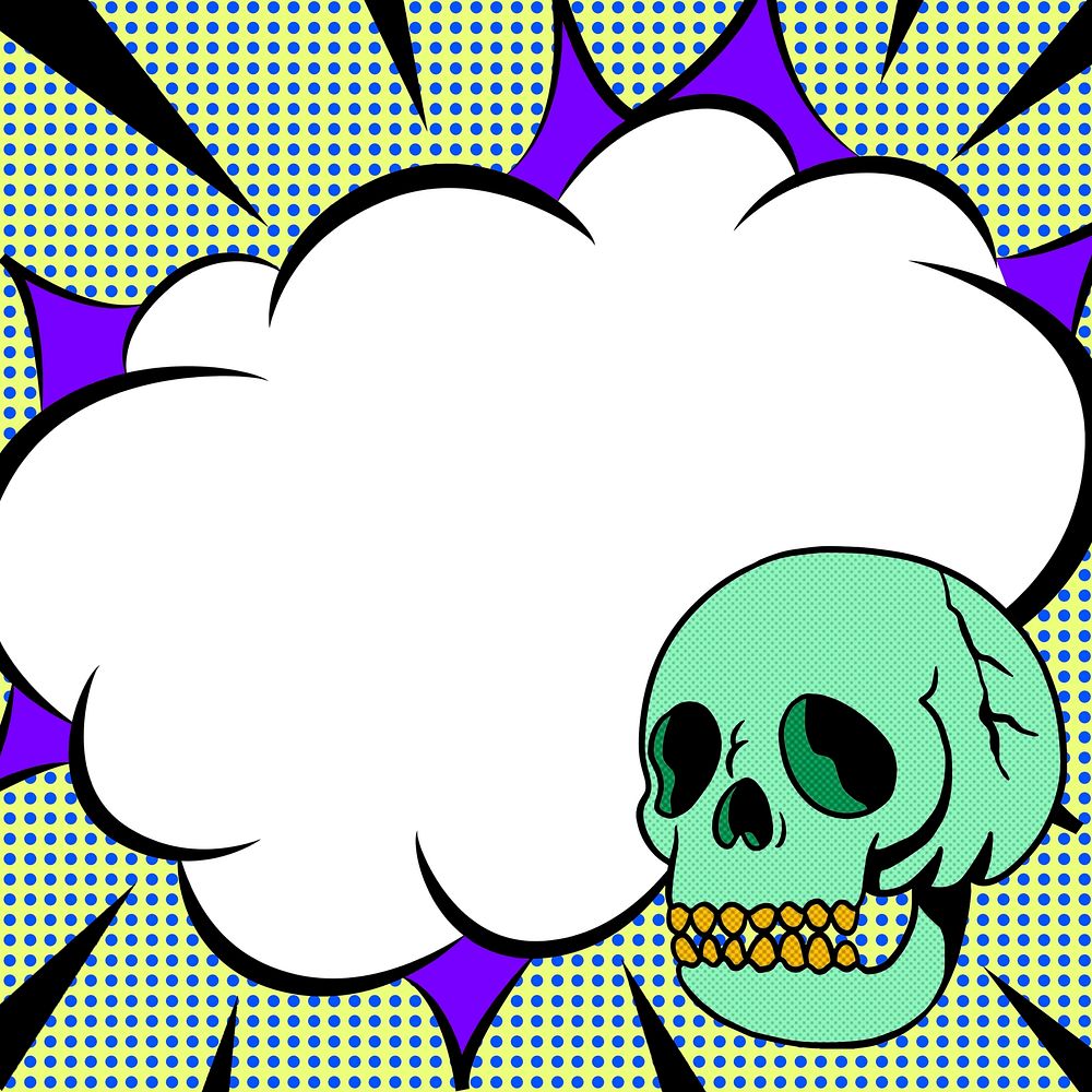 Green skull cartoon effect speech bubble design resource