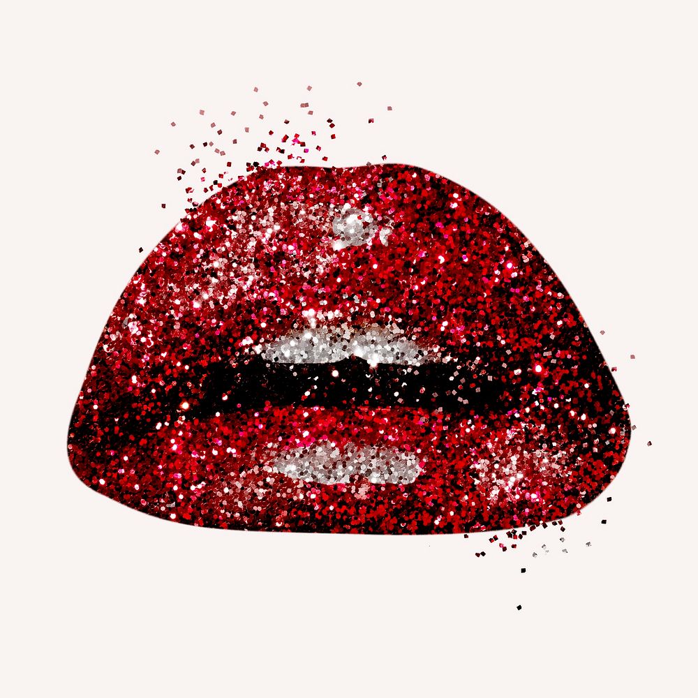 Red glittery lips sticker overlay design resource 