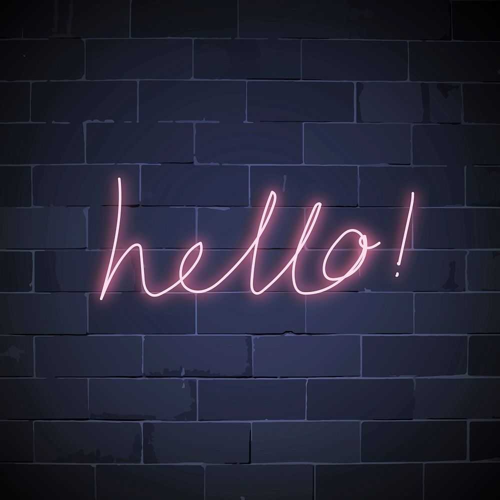 Hello neon sign on a brick wall vector 