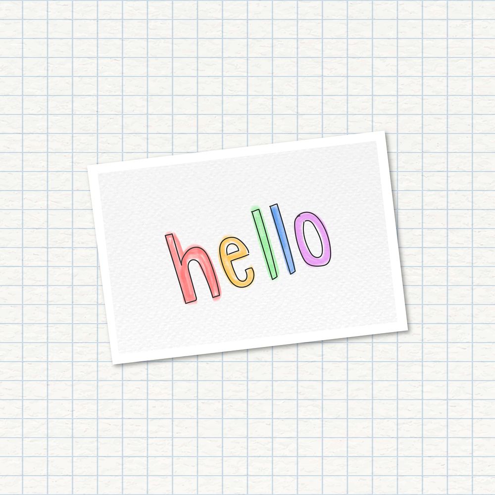 Colorful hello greetings typography sticker on a grid background vector