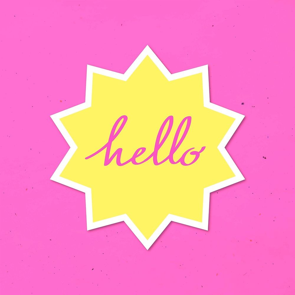 Hello greetings typography in a comic speech bubble on a pink background vector 