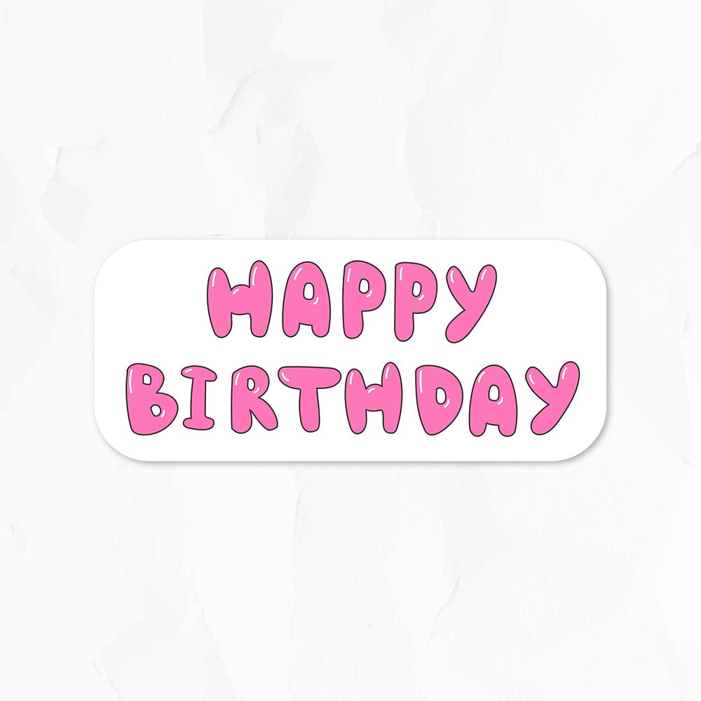 Pink happy birthday word sticker vector