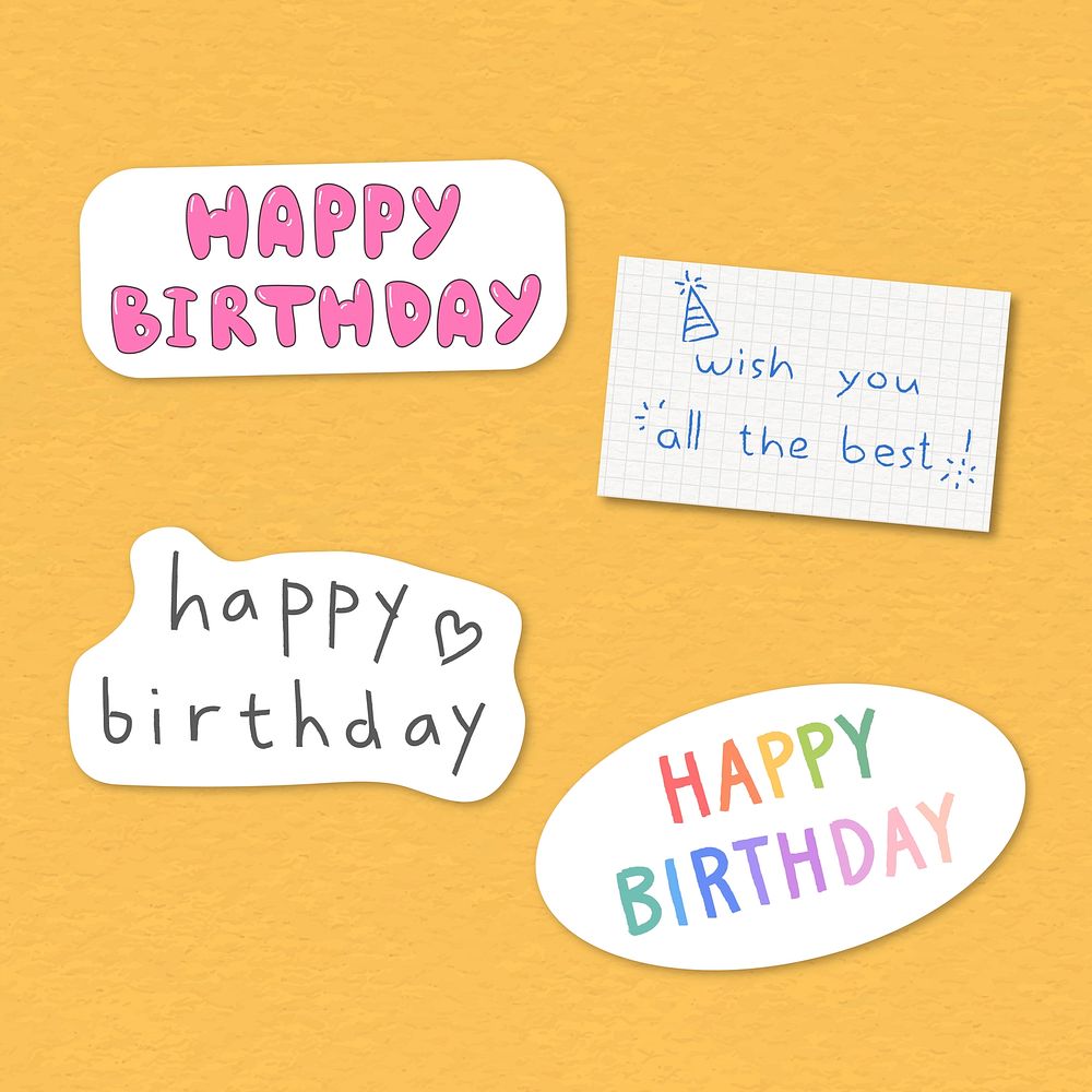 Set of happy birthday typography sticker vector