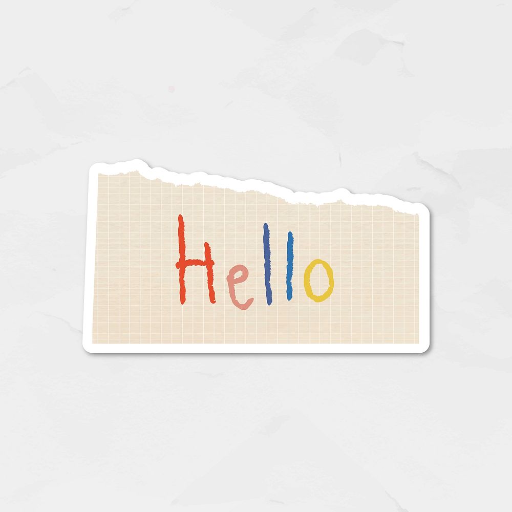 Colorful hello greetings typography sticker on a torn paper vector