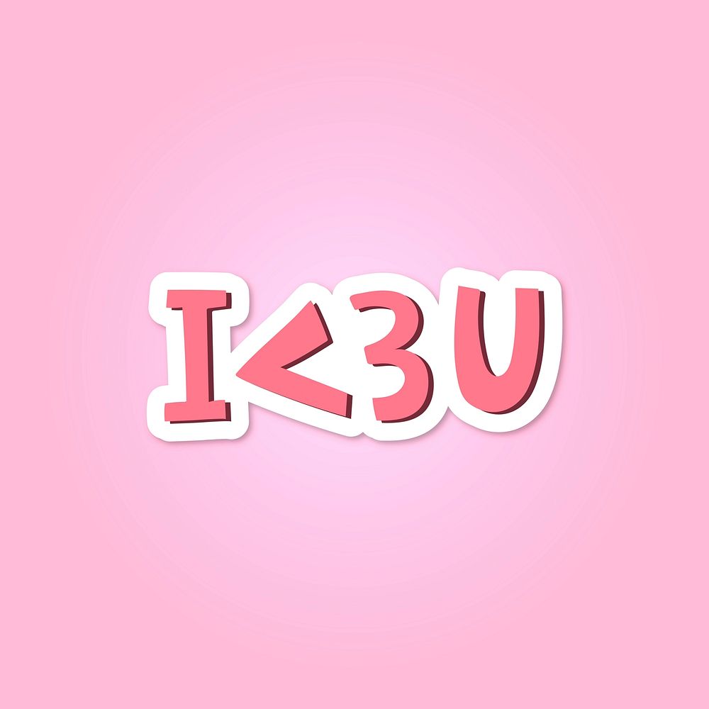 Pink I love you typography sticker vector