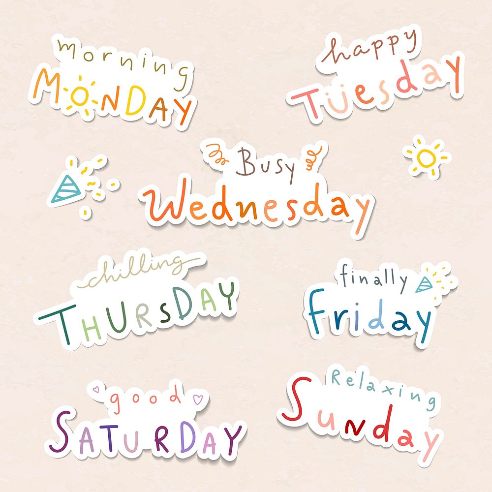 Weekday typography sticker design resource set vector