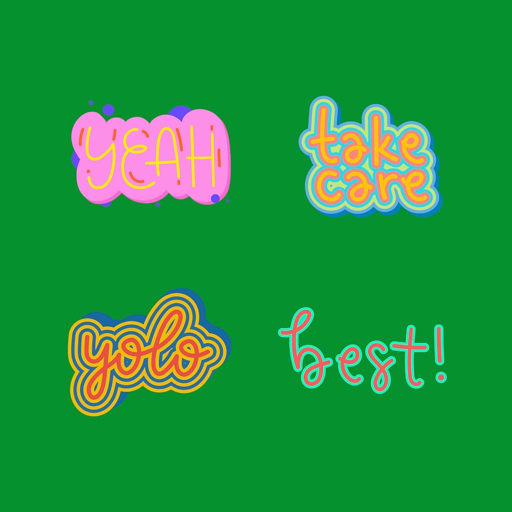 Cute typography on a green background set vector