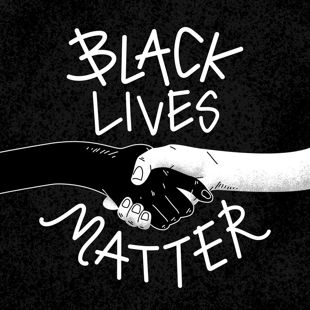Two diverse hands shaking to support BLM movement soial media post