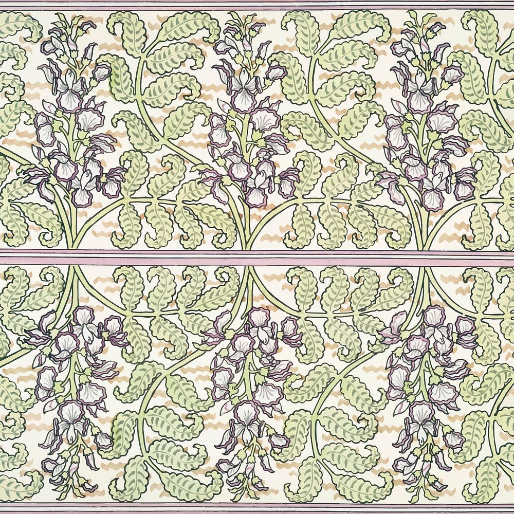 Art nouveau wisteria flower pattern background vector
