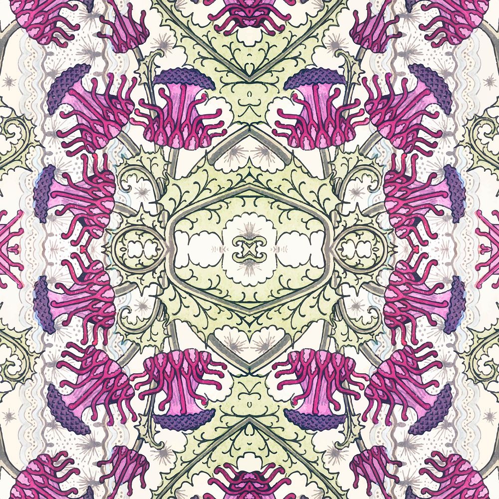 Art nouveau thistle flower pattern background vector