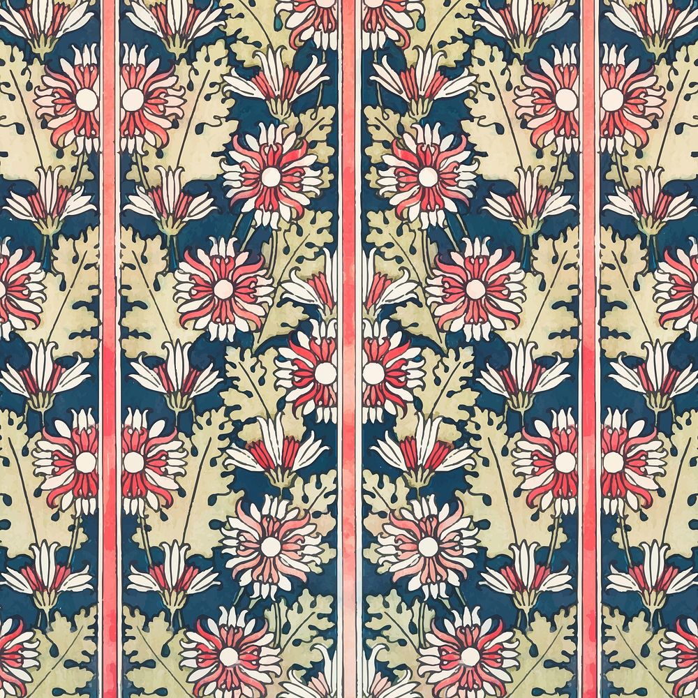 Art nouveau chrysanthemum flower pattern background vector