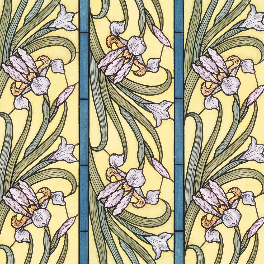 Art nouveau iris flower pattern background vector