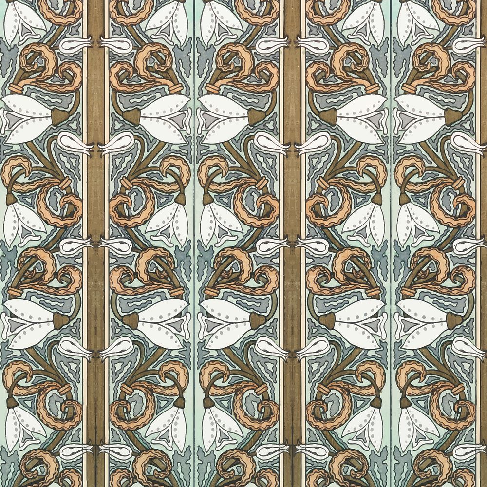 Art nouveau snowdrops flower pattern background vector