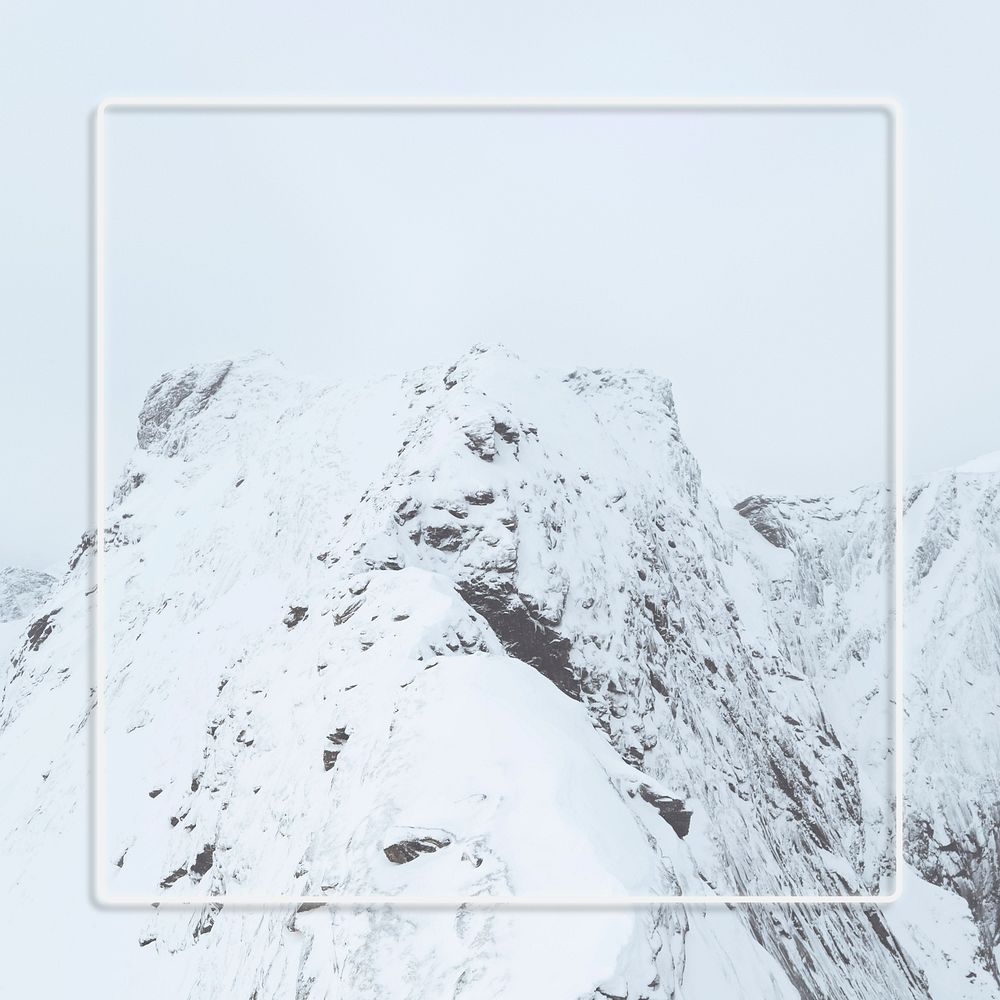 White frame psd snowy mountain background